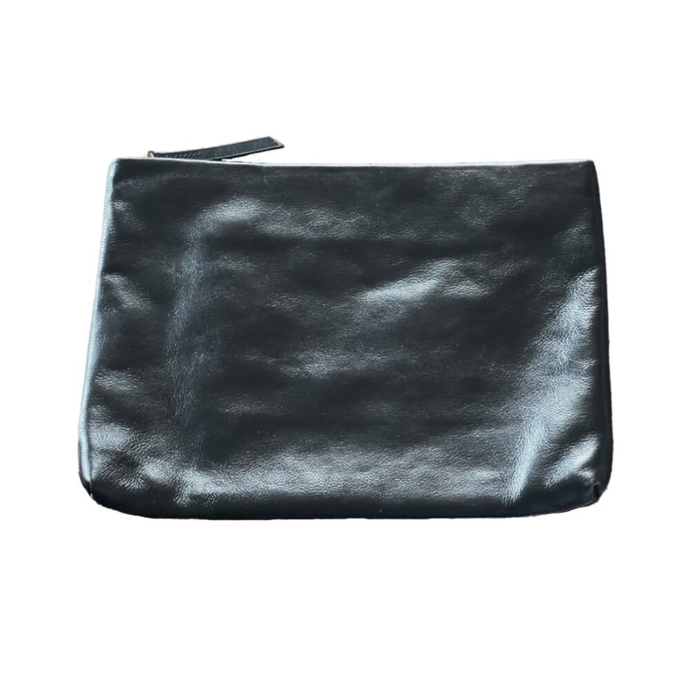 Nordstrom | Black Leather Zipper Clutch Purse Handbag